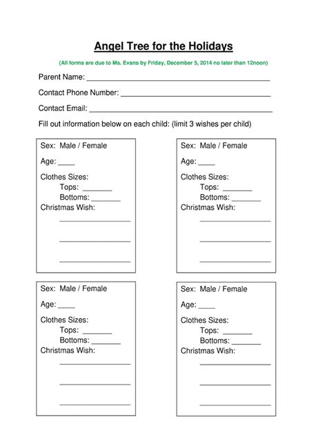 angel tree form template   fill  sign printable template