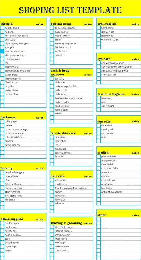 shopping list template archives excel word template