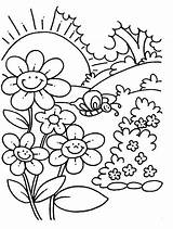 Spring Coloring Pages Kids Sheets Printable Kindergarten Visit Cute Flower sketch template