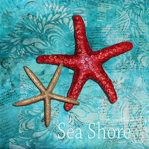 sea shore original coastal painting colorful starfish art  megan