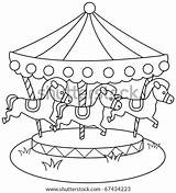 Round Merry Go Coloring Drawing Line Illustration Shutterstock Pages Stock Park Theme Vector Carousel Horses Clipart Vectors Footage Illustrations Music sketch template