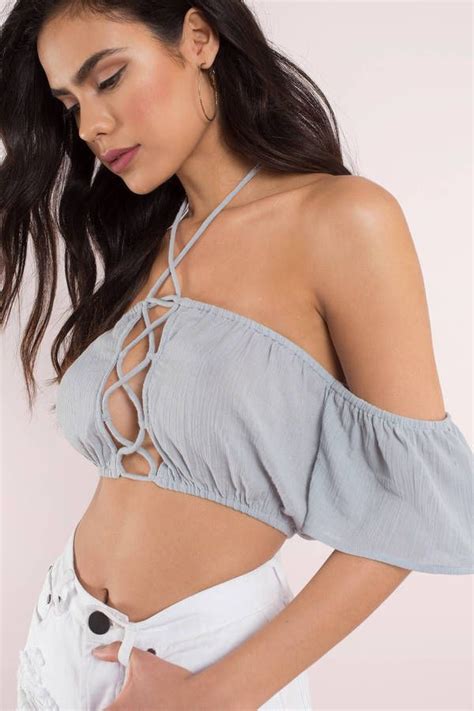 Delilah Blue Off The Shoulder Crop Top Vacation Outfits