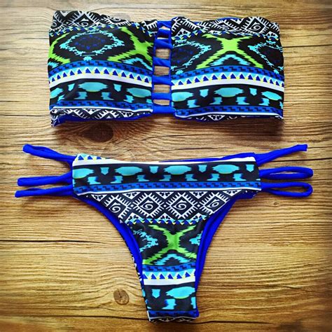2017 blue color print bikini swimwear women bikinis sexy bottom wear