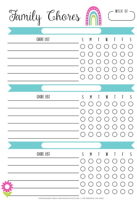chore chart printable template  kids