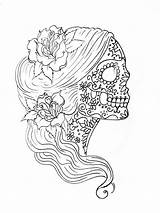 Skull Coloring Pages Sugar Mindfulness Colouring Drawing Printable Sheets Girl Female Woman Simple Adults Mindful Girly Print Adult Candy Scribblefun sketch template