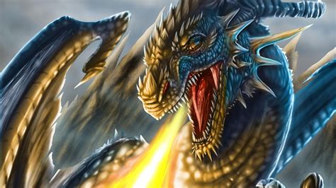 fantasy art dragon face head fire teeth scales wings dragon