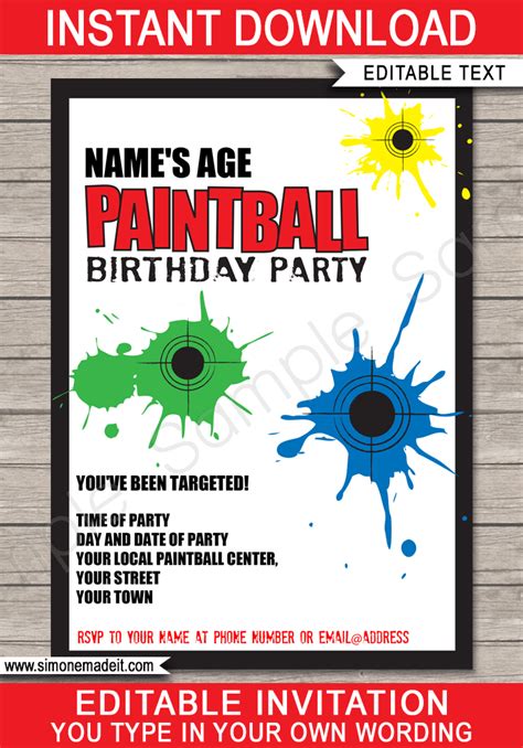 paintball party invitations birthday party template