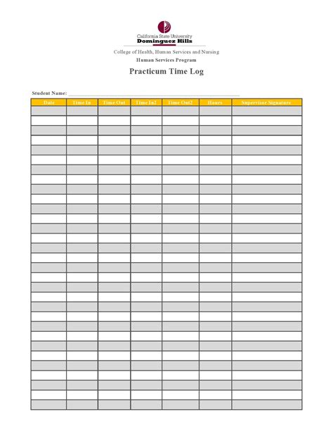 printable time log