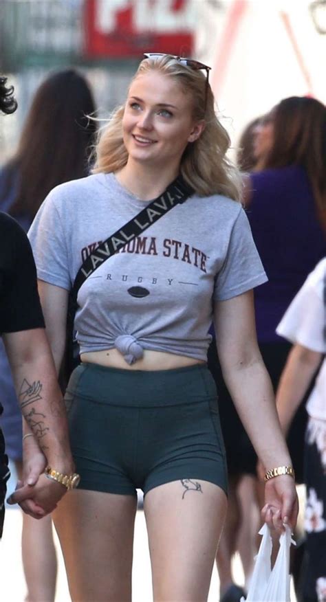 Sophie Turner Street Casual In A Tight Gray Sheer