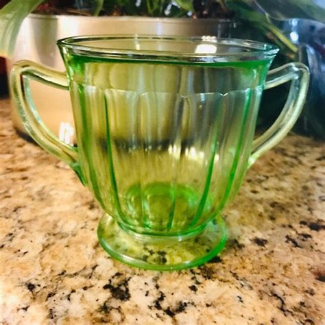 green depression glass sugar bowl by anchor hocking vintage etsy
