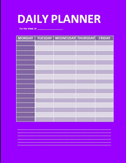 daily planner template  words templates