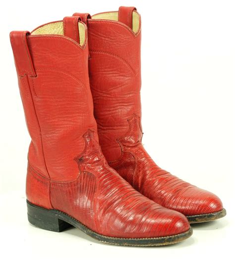 justin womens red lizardskin roper cowboy western boots vintage     oldrebelboots