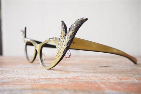 vintage cat eye eyeglasses rare and unique shape rhinestone
