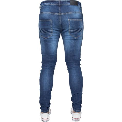 enzo herren zerrissen biker jeans superdünnes passen schlank stretch denim hose ebay
