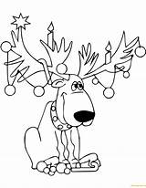 Reindeer Coloring Christmas Pages Lights Printable Antlers Cartoon Color Drawing Santa Draw Deer Kids Light Rudolph Animals Garland Rudolf sketch template