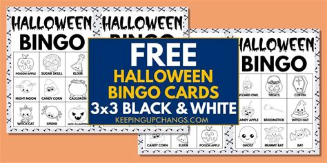 halloween bingo black white pictures words  grid  printable
