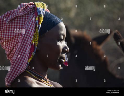 portrait of a mucubal tribe woman namibe province virei angola stock