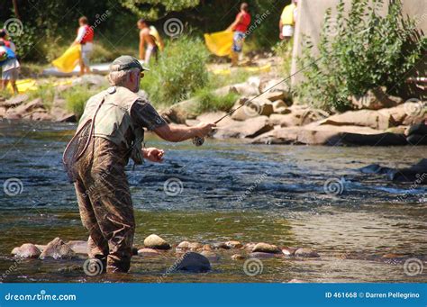 fly fisherman stock photo image  green bait technique
