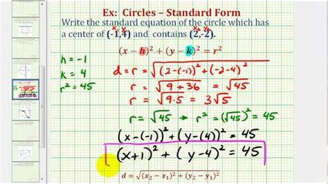 find standard equation   circle  center  point   circle youtube