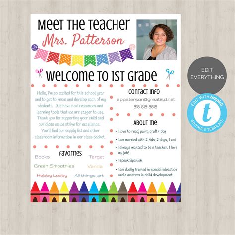editable meet  teacher template    school note parent
