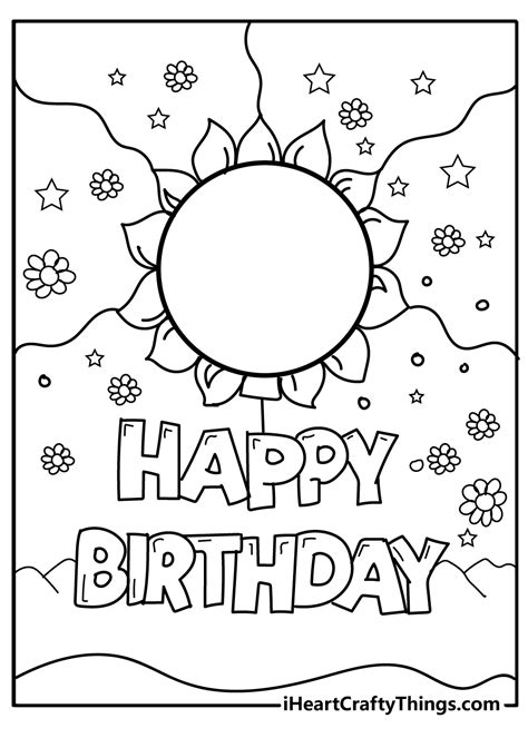 happy birthday card coloring pages printable printable templates