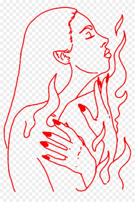 Aesthetic Art Girl Woman Lineart Outline Red Hand Hands