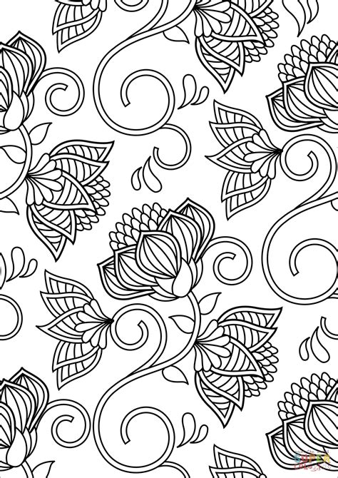 lotus pattern coloring page  printable coloring pages