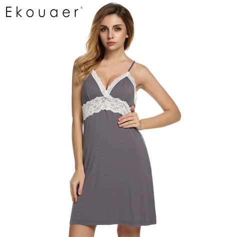 buy ekouaer brand spring autumn nightgown women sexy spaghetti strap lace