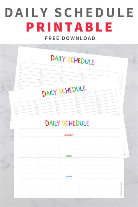 kids daily schedule chart  printable