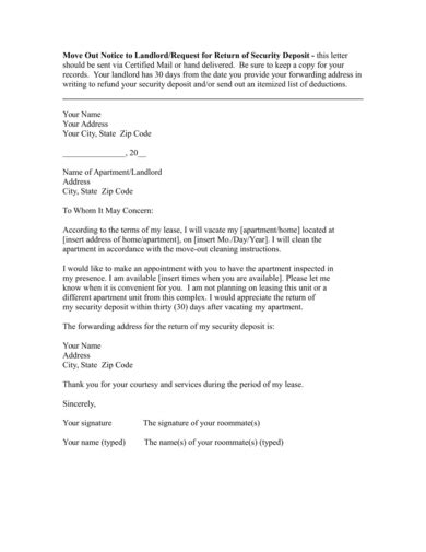 sample notice letter  tenant  move  word
