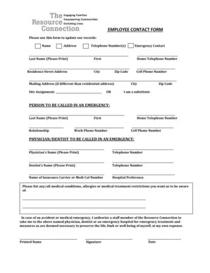 printable employee emergency contact form templates fillable samples   word