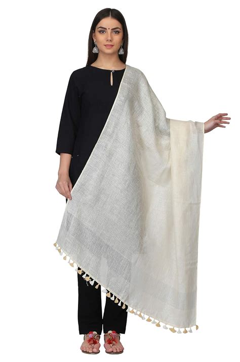womens ethnic cottonlinen white indian traditional long shawl dupatta