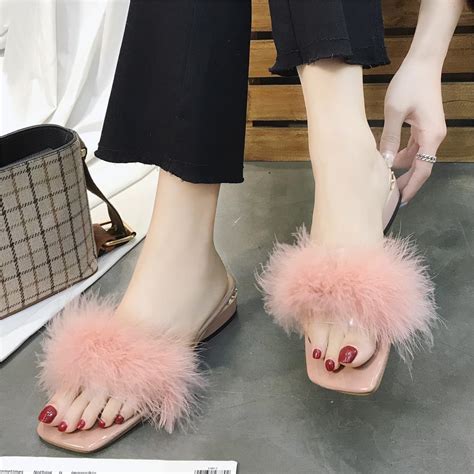 size   women fur slippers  heels slipper real fur slipper woman