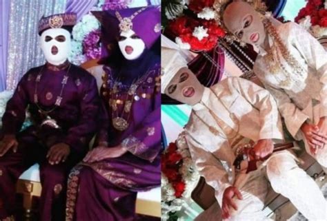 nikah unik pengantin kenakan baju adat cantik netizen salah fokus sama penutup mukanya