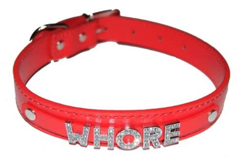 Whore Red Bondage Collar Slave Sub Submissive Swinger Air Tight Faux