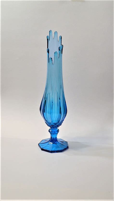 Vintage Swung Glass Vase Turquoise Blue Tall Footed Stretch Etsy