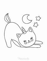 Coloring Pages Cat Cute Sleepy Unicorn Caticorn Kids Printable Printables sketch template