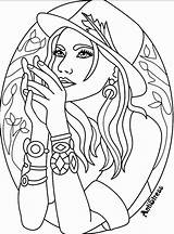 Coloring Pages Witch Adults Adult Blank People Books Colouring Cool Women Printable Sheets Beautiful Girls Drawing Book Halloween Disney Mandala sketch template