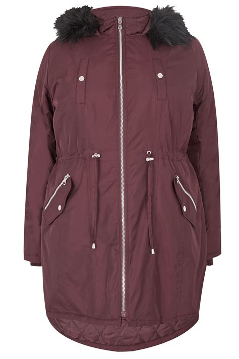 burgundy padded parka coat  size