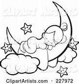 Sleeping Outline Coloring Cute Girl Perera Lal Clipart Tikiri Crescent Moon Vector Stars Happy Featured sketch template