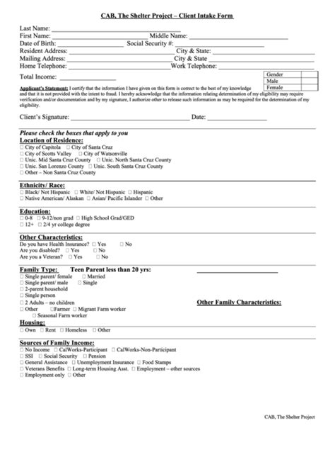 client intake form sample printable