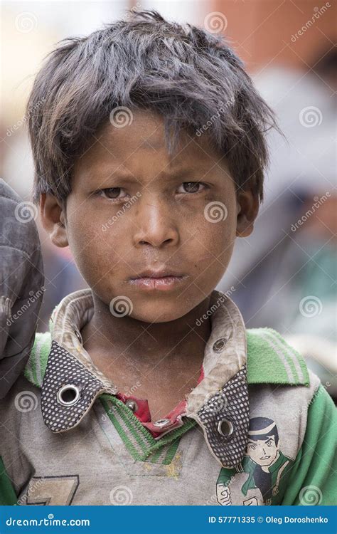 portrait poor boy   street  leh ladakh india editorial image