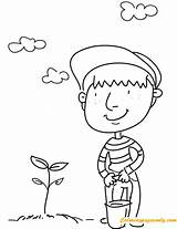 Coloring Planting Tree Man Pages Printable Boy Watering Color Drawing Online Spring Getdrawings sketch template