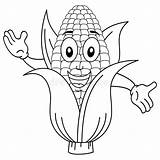 Corn Cob Coloring Funny Smiling Character Cartoon Pages Colouring Kids Drawing Illustration Vector sketch template
