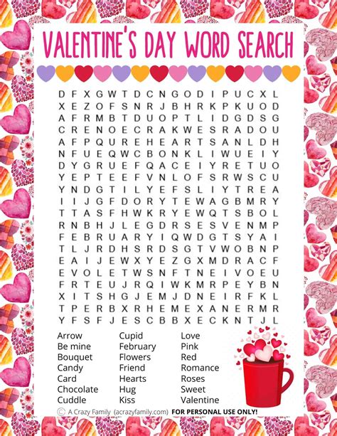 valentines day word search printable  crazy family