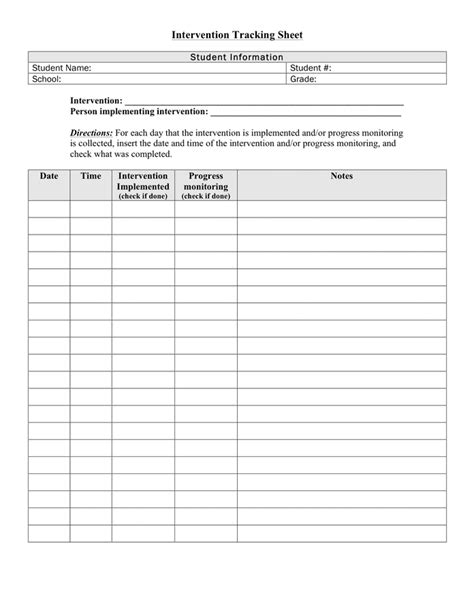 school intervention tracking sheet  word   formats