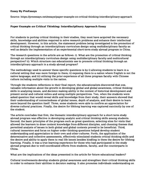 paper   critical thinking interdisciplinary approach