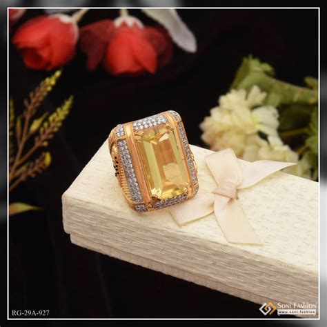 1 Gram Gold Forming Yellow Stone With Diamond Artisanal Design Ring