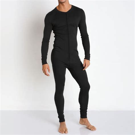 Mens All In One Thermal Bodysuit Jumpsuit Underwear Baselayer Double