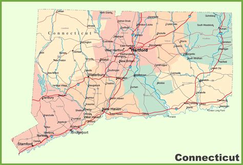 connecticut road map  cities  towns
